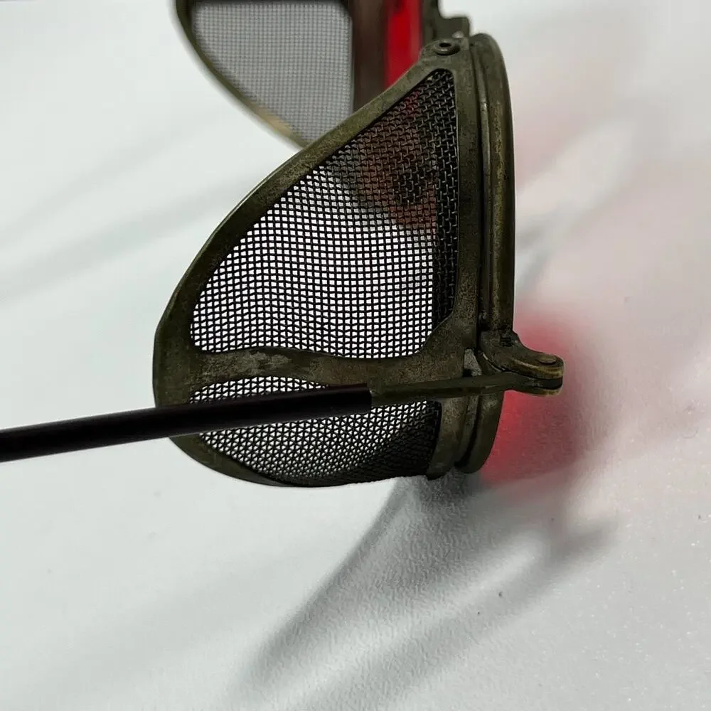 WELSH Safety Goggles WWII Sunglasses Red Lenses Metal Mesh Sides Steampunk VTG